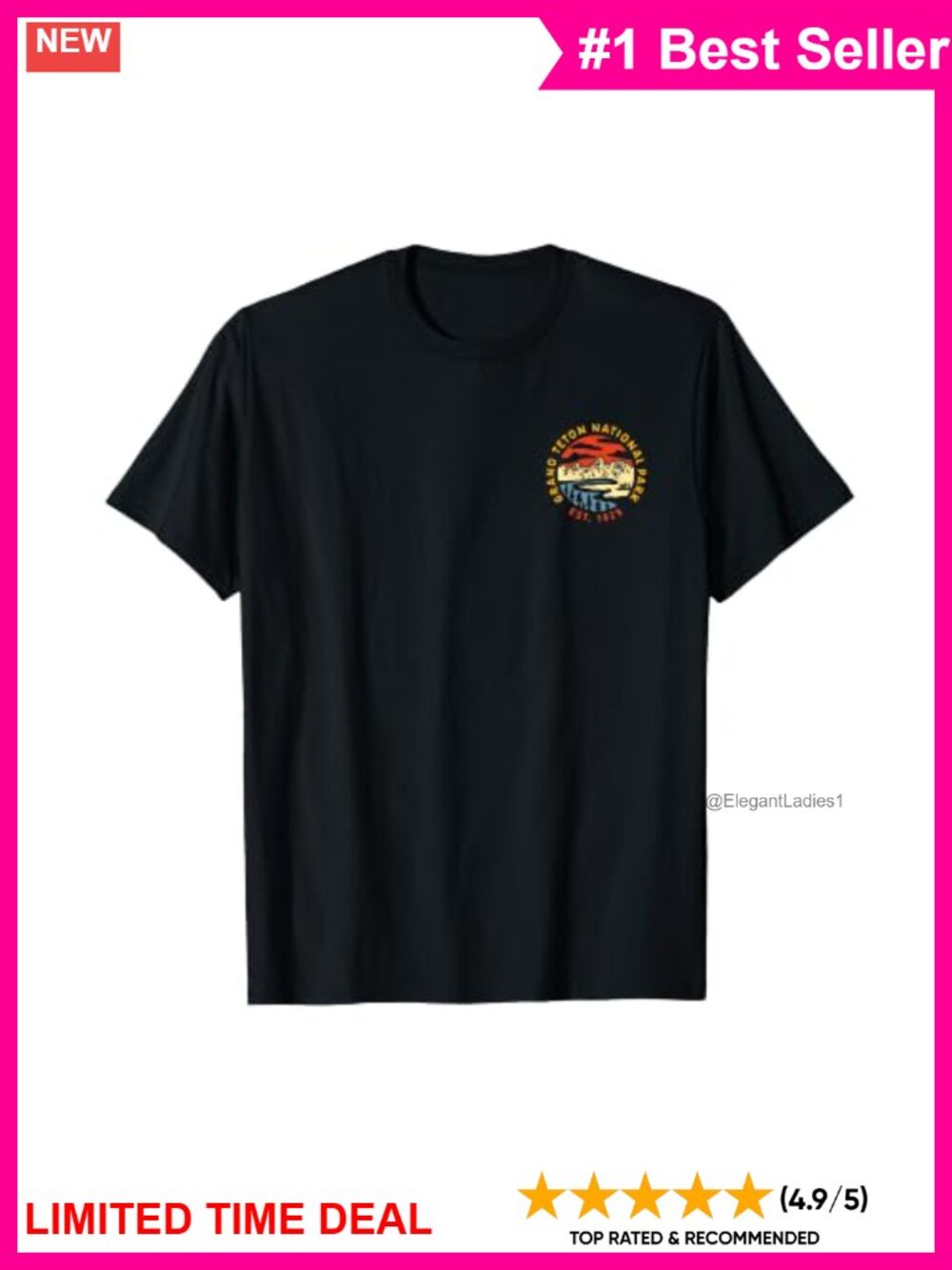 Grand Teton National Park Retro Graphic T-Shirt Short Sleeve